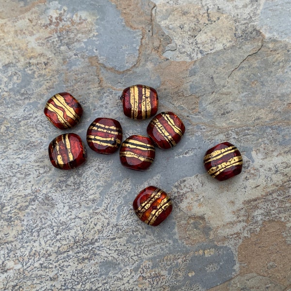 Red, Black and Gold Foil Glass Beads, Disk Shape, 14 x 14 x 8mm, 8 beads per package