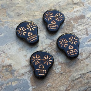 Sugar Skull Beads, Black and Gold, 20 X 16mm