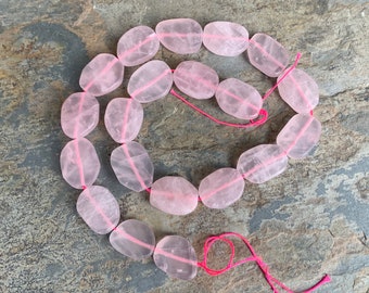 Rose Quartz Flat Matte Oval Beads, 16 inch Strand, approximately 20 x 14 x 5mm