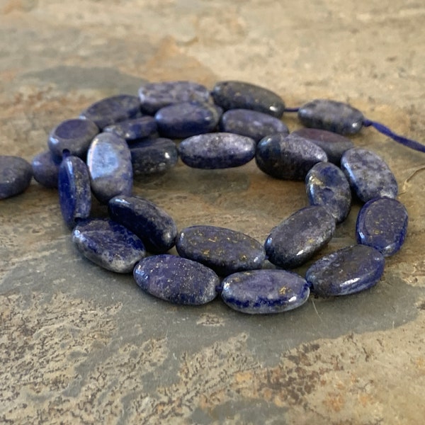 Lapis Lazuli Flat Oval Beads, Grade B, 12 inch strand, 11 x 8 x 4mm