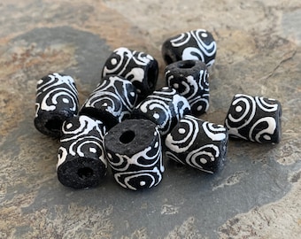 Black Tribal Krobo Beads, 14 x 12mm approximately, 3mm hole, 10 beads per package