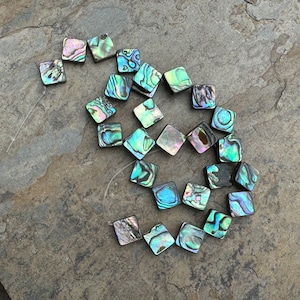 Abalone Beads, Smooth Flat Diagonal Square, Diamond Shape Abalone, 10mm, 16 inch strand