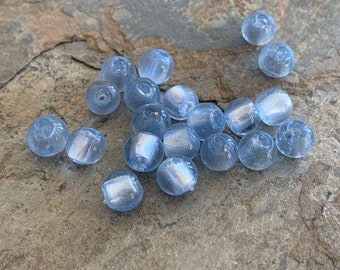 Light Ice Blue Foil Lined Glass Round Beads, Approximately 8mm, 20 beads per package