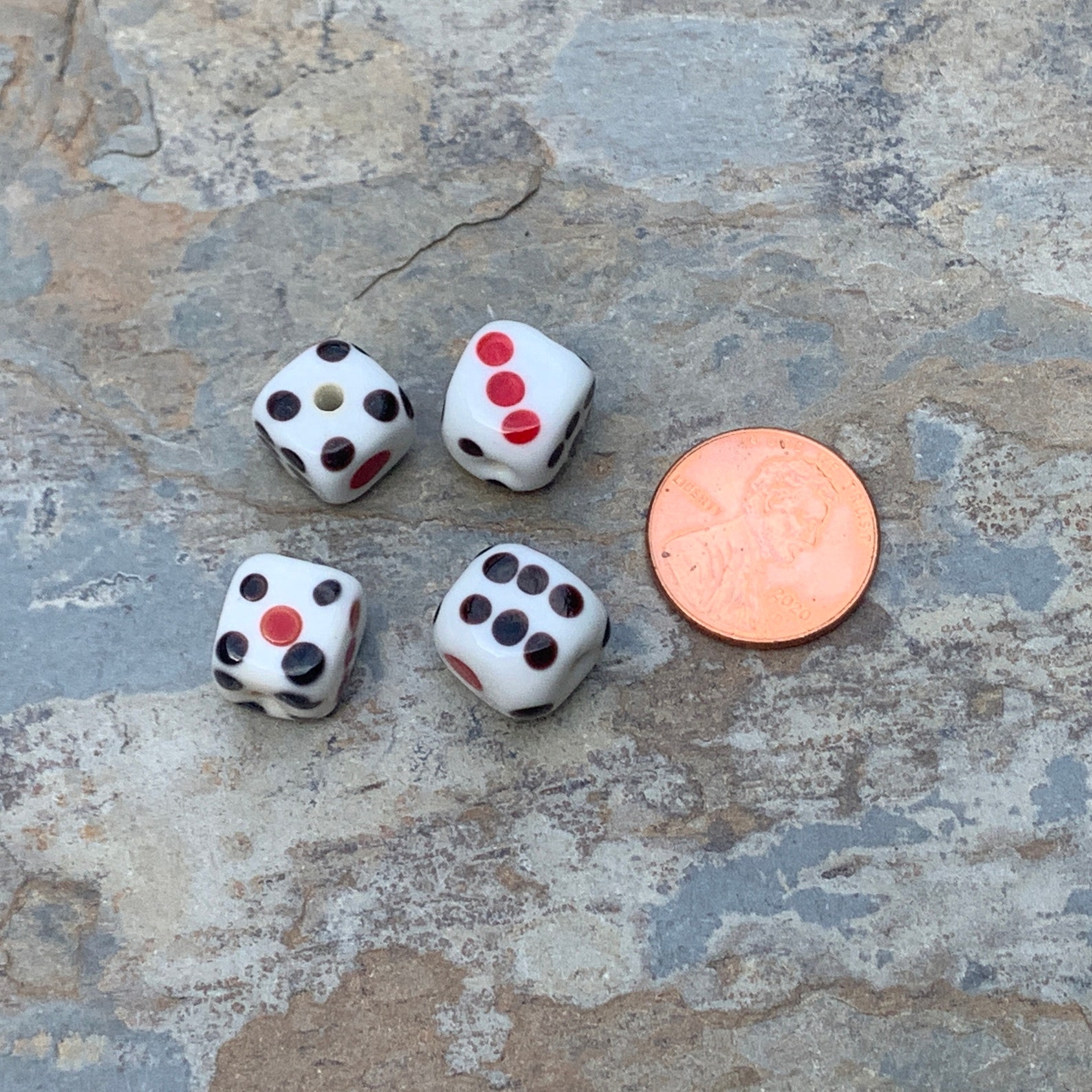 Dice Beads White With Black and Red Dots 11mm Cubes 4 Beads Etsy