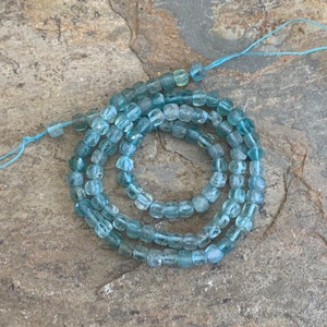 Aqua Apatite Cube Beads, Choose 3.5 or 4mm, 15.5 inch strand