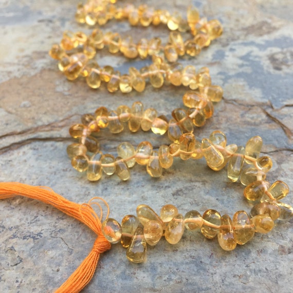 Fine AAA Quality Natural Golden Citrine Faceted Drops Briolettes 4x7-5x8 mm approx 8 inch strand