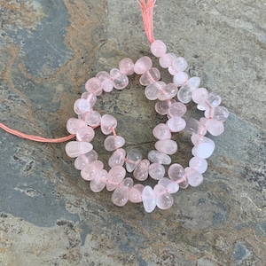 Rose Quartz Teardrop Beads, 8 to 10mm, 8 inch strand