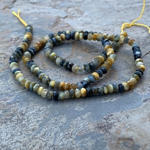 Blue and Gold Tigereye Rondelles, Faceted, 4 x 2mm, 16 inch strand
