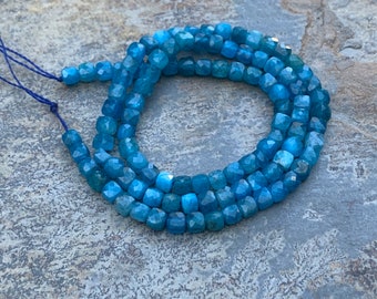 Neon Apatite Cube Beads, 4mm, 15.5 inch strand