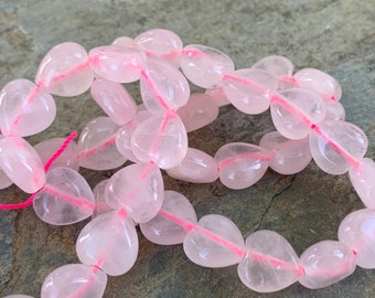 Rose Quartz Heart Shaped Beads, 15 inch strand, 9x 9 x 5mm