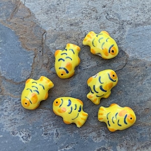 Fish Beads, Cute Yellow Fish Beads, 19 x 13 x 9mm, 6 beads per package