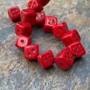 Red Dice Beads, 15 beads per package, 7mm cubes