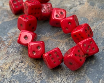 Red Dice Beads, 15 beads per package, 7mm cubes