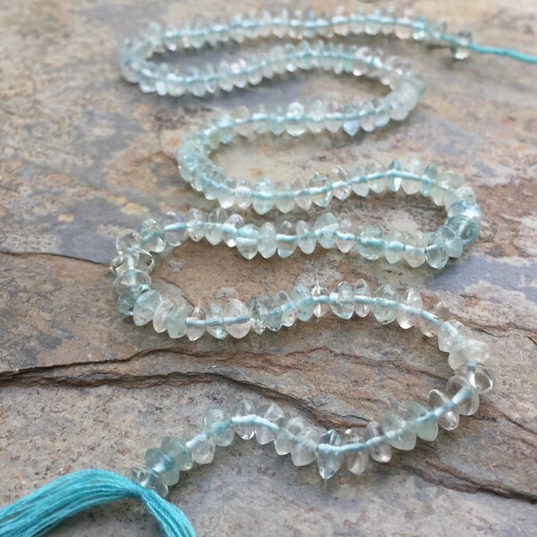 Aquamarine Rondelles, Aquamarine Beads, 4mm Aquamarine Beads, 14.5 inch strand, 4.5 mm