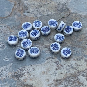 Chinoiserie Flower Disk Beads, 7.5 x 4mm, 16 beads per package