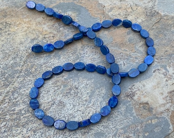Lapis Lazuli Flat Oval Beads, 7 x 6 x 2.5, 15 inch strand