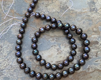 Dark Gray Pearl Beads, 8mm, Round, 15.5 inch strand