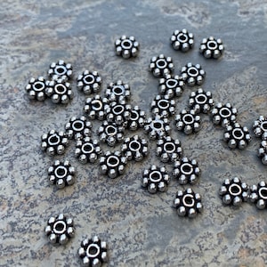 Sterling Silver 925 Daisy Spacer Beads, 5mm, 50 per package
