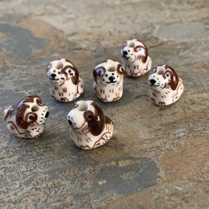 Dog Beads, Brown and White, 14 x 11mm, 6 beads per package