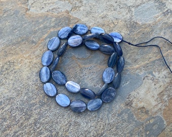 Kyanite Oval Beads, Smooth and Flat, 14 x 10 x 3mm, 16 inch strand