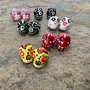 Colorful Skull Beads, Hand Painted Skull Beads, Day of the Dead Beads, Sugar Skull Beads, 14 x 12mm, 14 beads per package