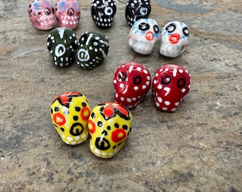 Colorful Skull Beads, Hand Painted Skull Beads, Day of the Dead Beads, Sugar Skull Beads, 14 x 12mm, 14 beads per package