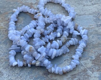 Blue Lace Chalcedony Chips, 6 to 8mm, 32 inch strand