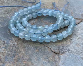 Round Aquamarine Beads, 6mm, 16 inch strand