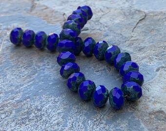 Cobalt Blue Glass Beads, Faceted, 8.5 x 6mm, 8 inch strand