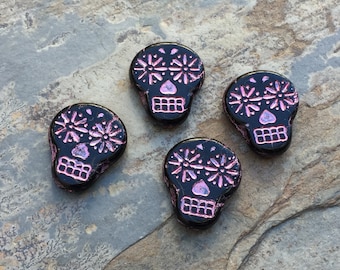 Sugar Skull Beads, Pink, 20 X 16mm
