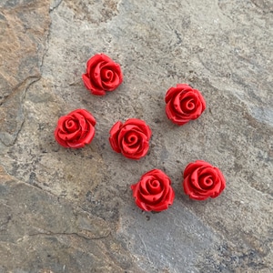 Cinnabar Imitation Red Rose Beads, 10mm, 6 beads per package
