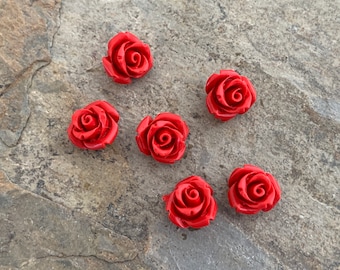 Cinnabar Imitation Red Rose Beads, 10mm, 6 beads per package