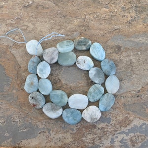 Matte Aquamarine Flat Oval Beads, 18 x 14 x 4.5 approximately, 16 inch strand