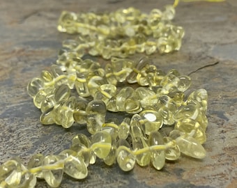 Lemon Quartz Pebble Chip Beads, 8mm approx. 16 inch strand