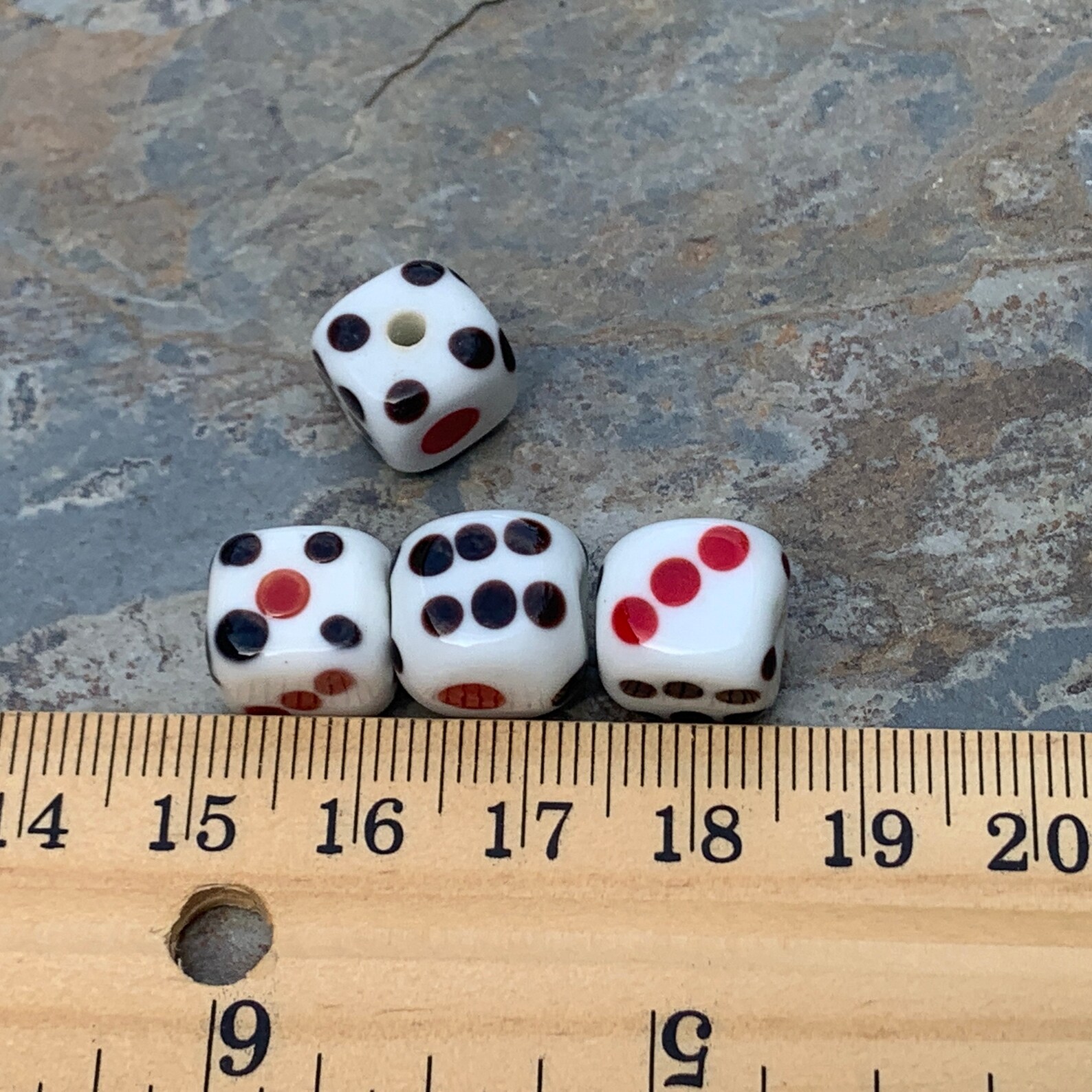 Dice Beads White With Black and Red Dots 11mm Cubes 4 Beads Etsy