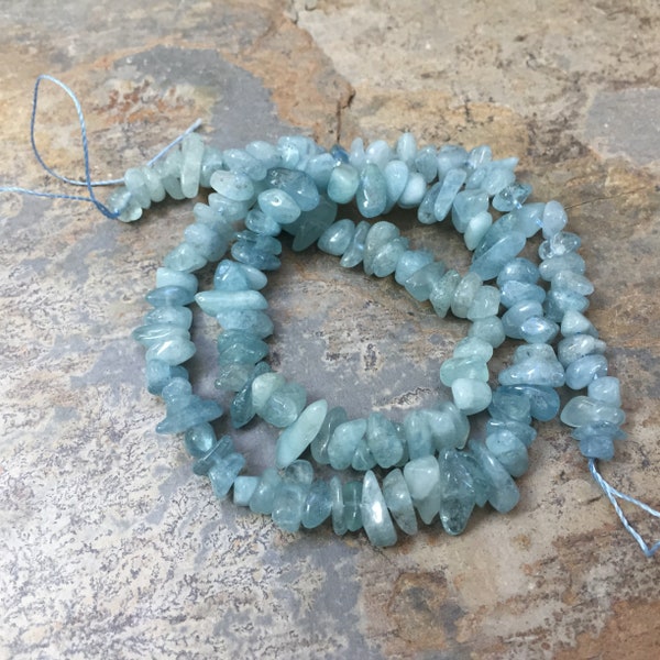 Aquamarine Nugget Beads, Aquamarine Chips, Gemstone Chip Beads, 5 to 8mm approx, 15 inch strand