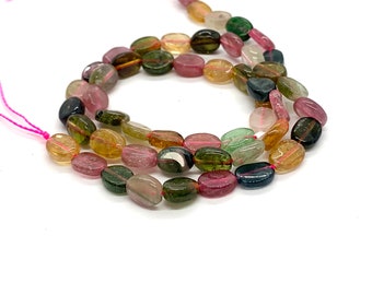 Tourmaline Oval Beads, Multi colored, 7 x 5 x 3mm, 15 inch strand