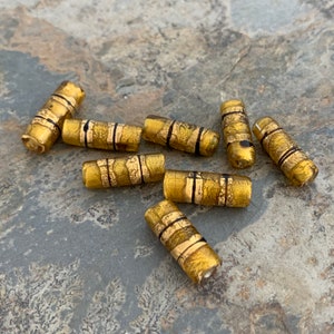 Gold Foil Lined Glass Tube Beads, 18 x 7mm, 8 beads per package