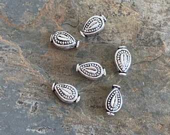 Sterling Silver Teardrop Bali Beads: Lightweight Design (6 beads)