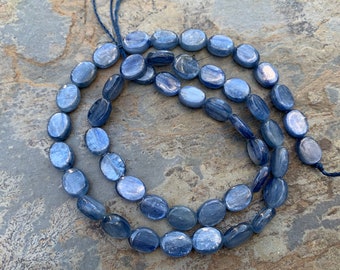 Kyanite Oval Disk Beads, 8 x 7 x 3 mm, 16 inch strand