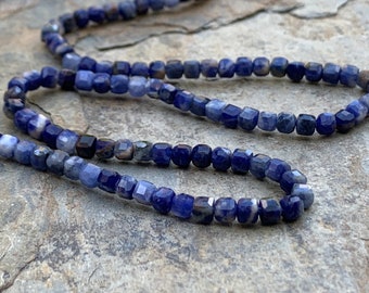 Sodalite Cube Beads, 3.5mm square, 16 inch strand