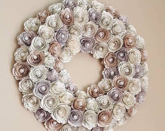 book page  14"  wreath mixed colored pages with pearls