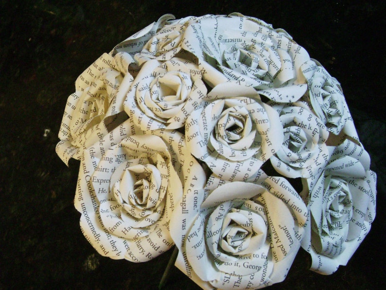 Book Page Recycled Paper Rose Bouquet Alternative Wedding Etsy