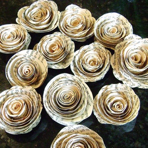 1 tiny spiral paper flower roses flat back no stems made from vintage book pages image 3
