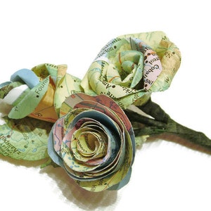 vintage map atlas paper rose and bud boutonniere for groom, wedding, formal occasions image 1