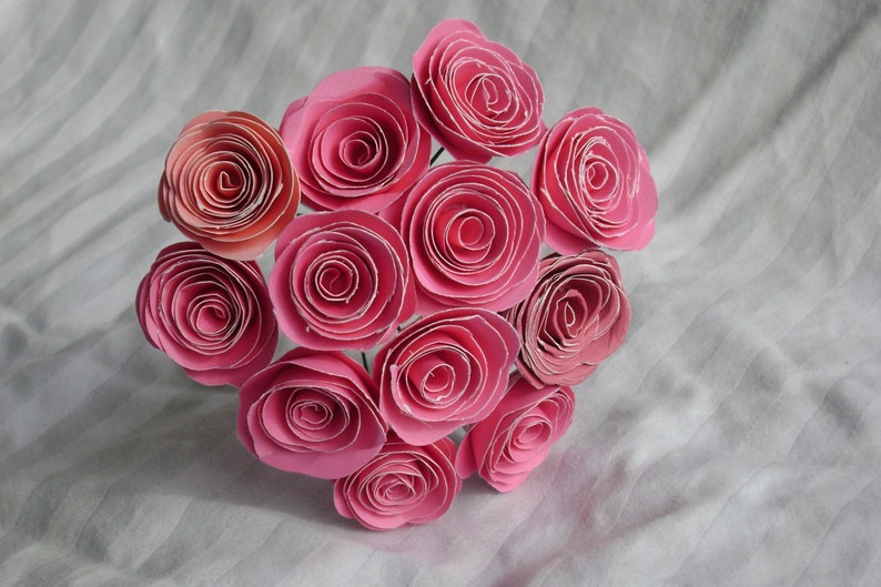 Rolled Paper Roses Pink One Dozen Small Pink Spiral Rolled Paper Roses Bouquet Made - Etsy