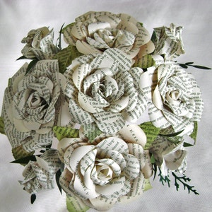 buds and blooms book page bouquet with leaves wedding bride bridesmaid toss centerpiece recycled paper flowers image 2