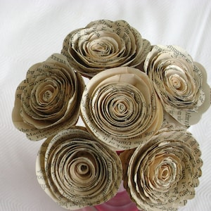 Jane Austen roses 6 fleurs en papier 2 &quot; spirales recyclés page de livre bouquet de mariée alternative vacances romantique éternelle décor ferme