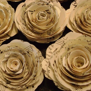 Set of 12 2 inch vintage sheet music hymnal pages spiral rolled paper roses stemless flowers for wedding bouquets and decorations image 3