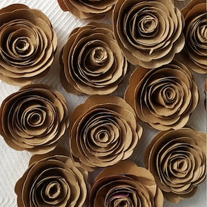 kraft paper spiral roses for scrapbooks, cards, weddings made from recycled paper bags image 1